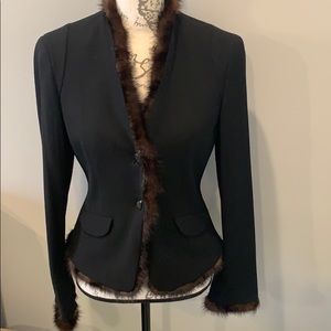 WORTH Faux Fur lined Blazer Jacket. Size 6. Blk/bw